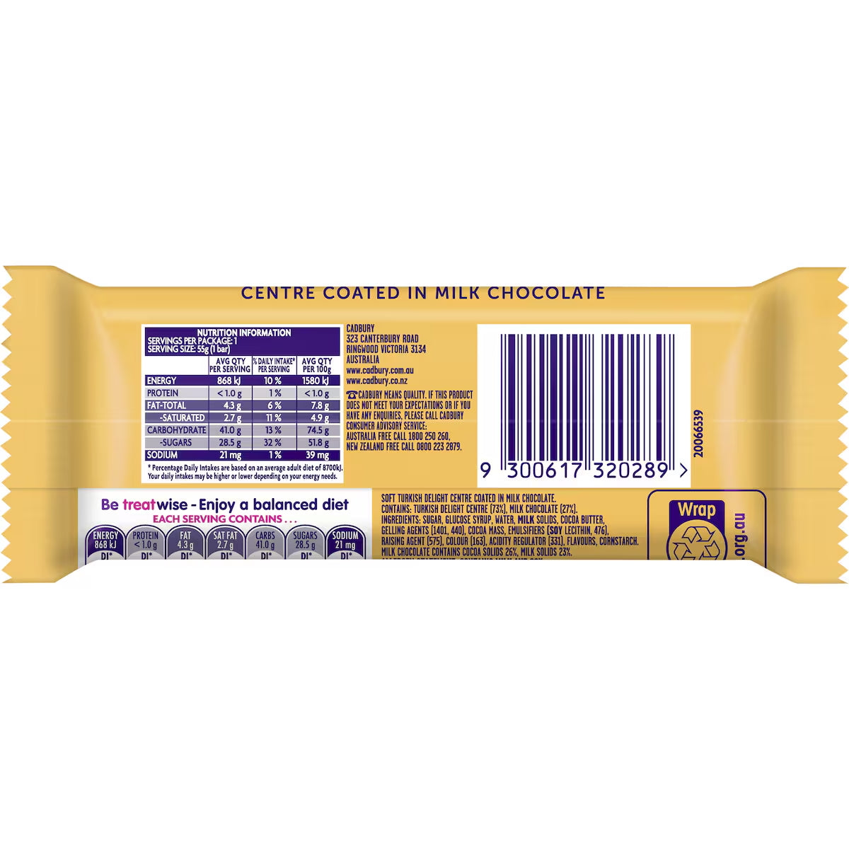 Cadbury Turkish Delight Chocolate Bar 55g