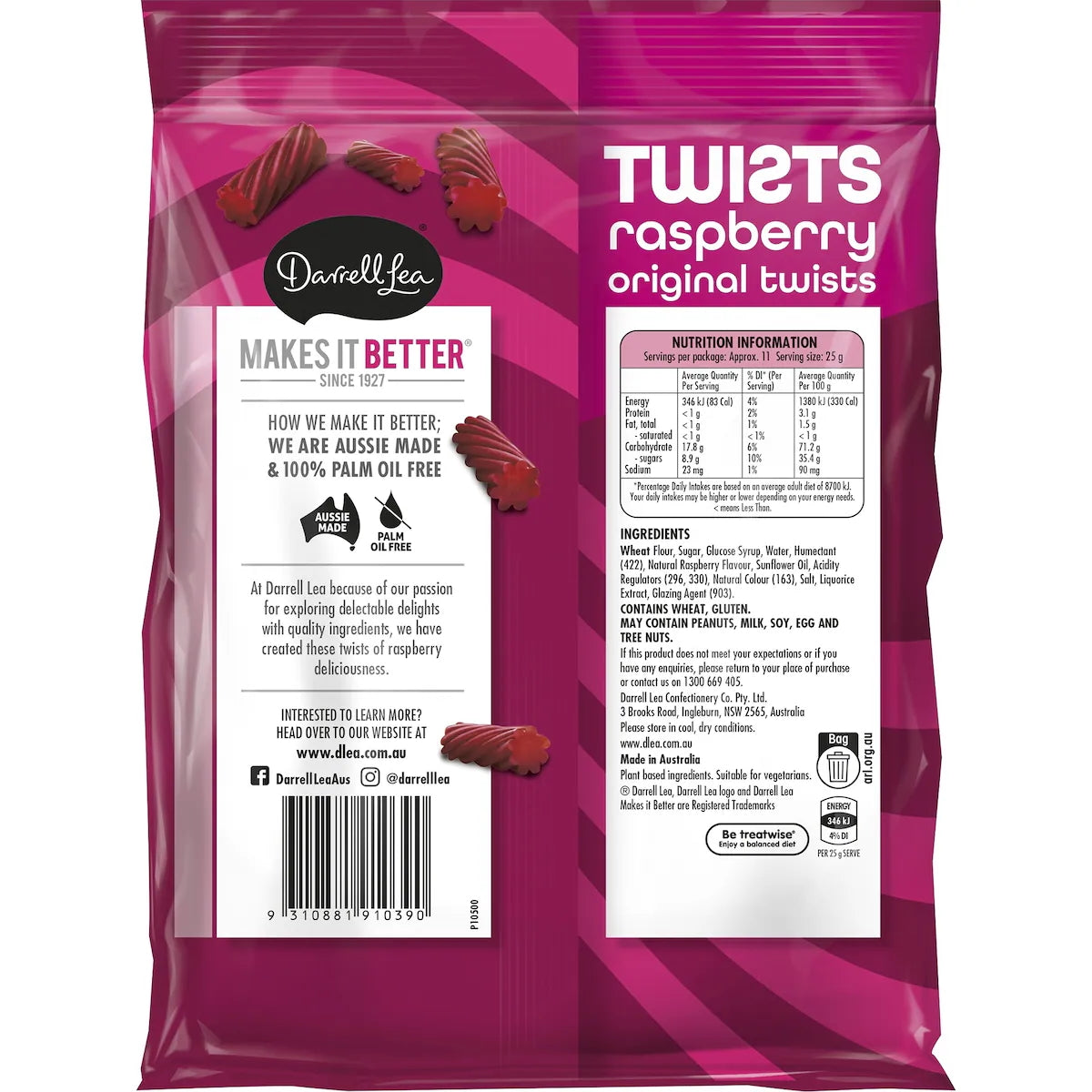 Darrell Lea Raspberry Twists 280g