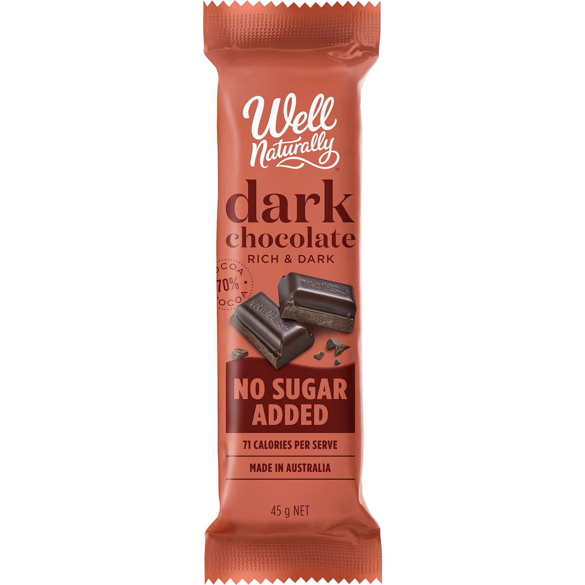 Well Naturally No Sugar Added Dark Chocolate Bar 45g